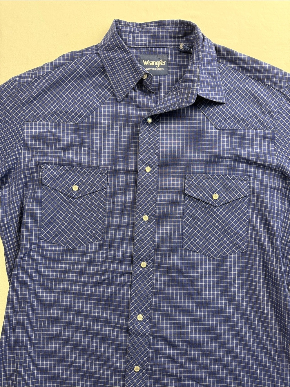 Wrangler Navy Blue Windowpane Button-Down Western Shirt